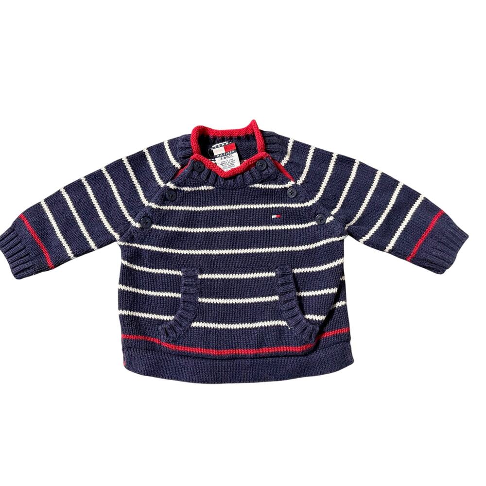 Vintage 2003 Tommy Hilfiger Baby 3-6M Navy Striped Cotton Knit Pullover Sweater